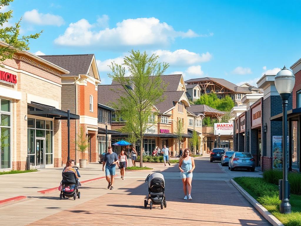 Frisco, Texas walkable retail district with modern buildings